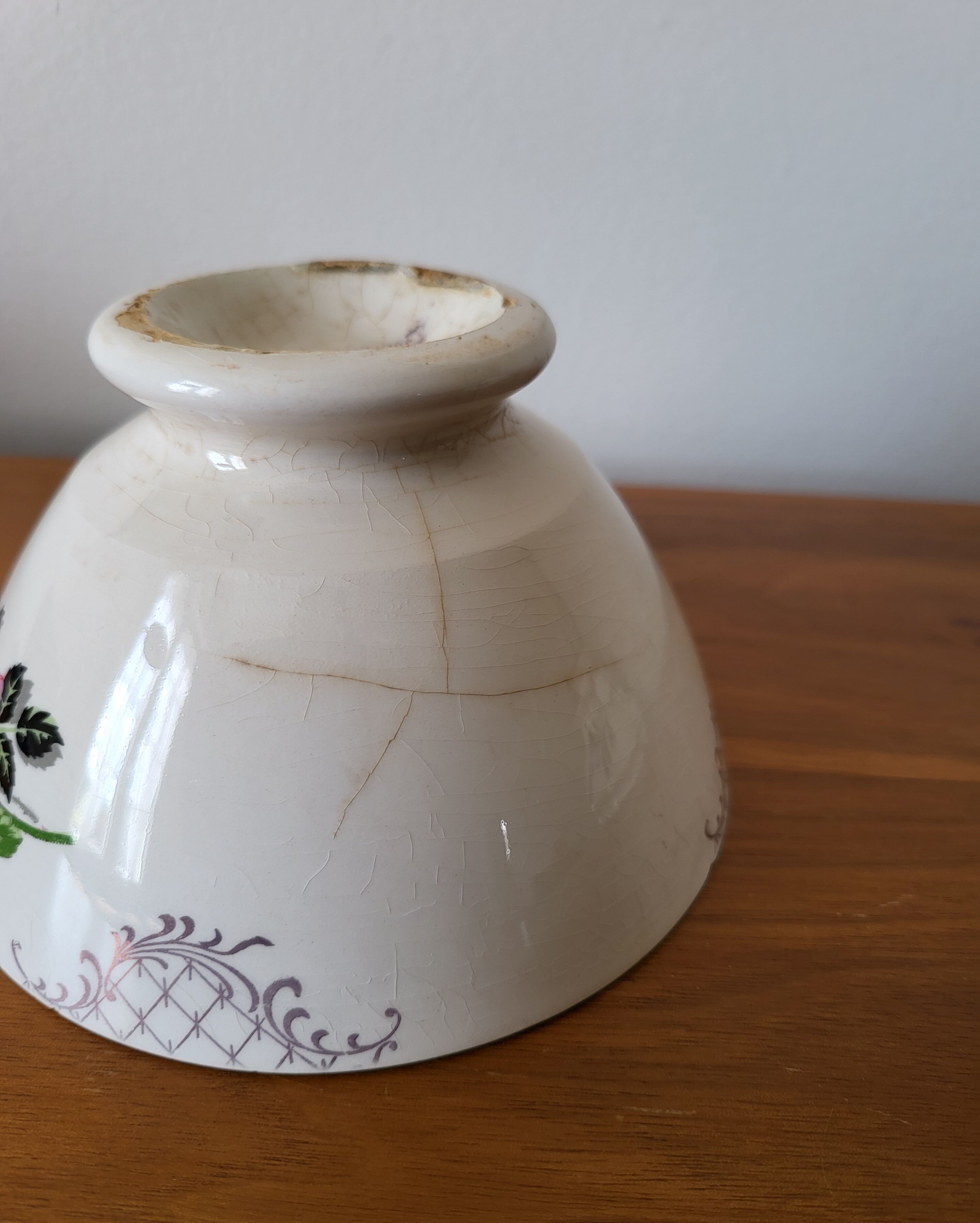 Old Faience Bowl SARREGUEMINES Rose Decoration