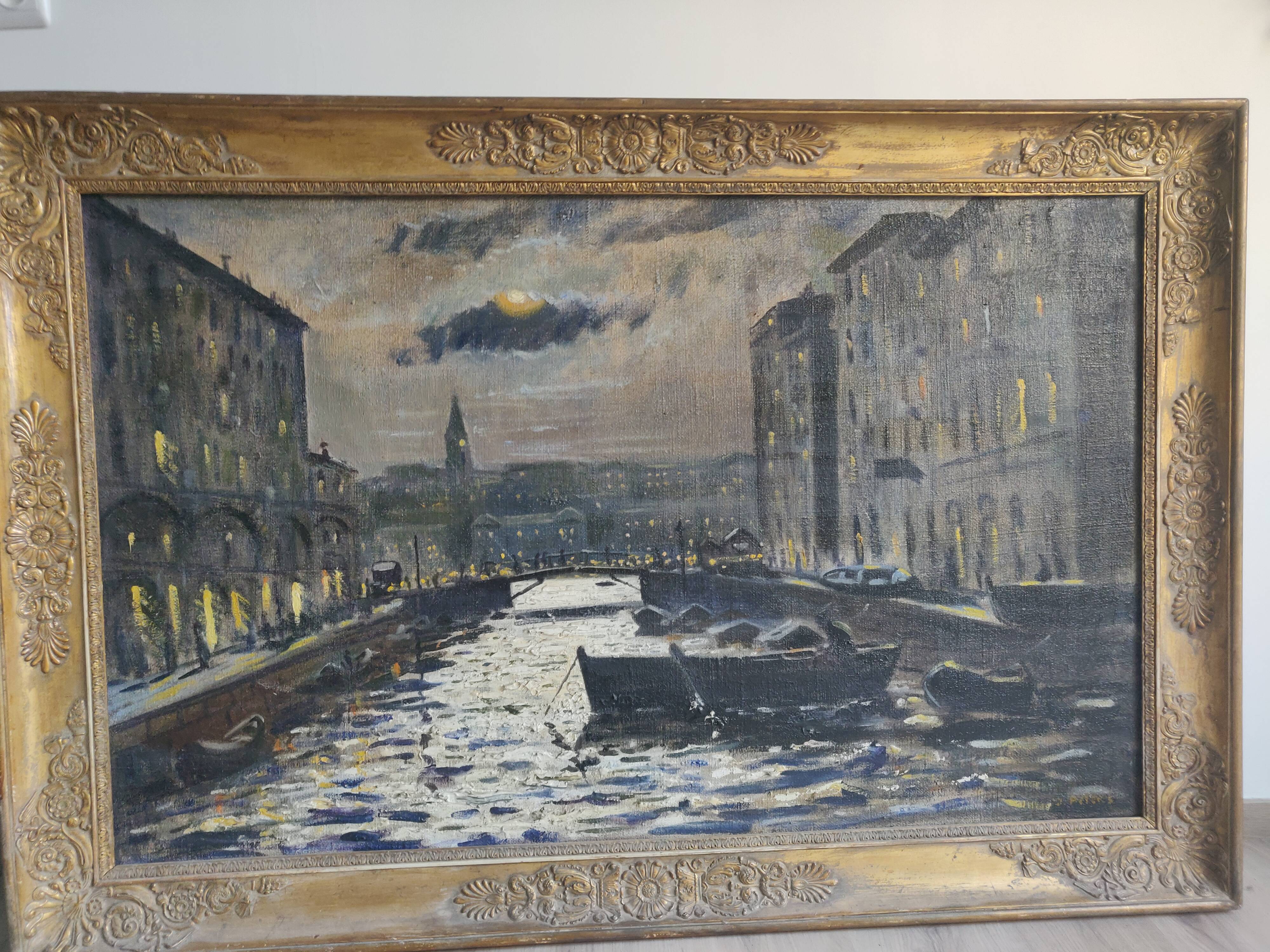 Painting venice by night oil on canvas j peters xixth century