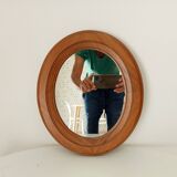 Vintage oval mirror in solid oak 36*31 cm