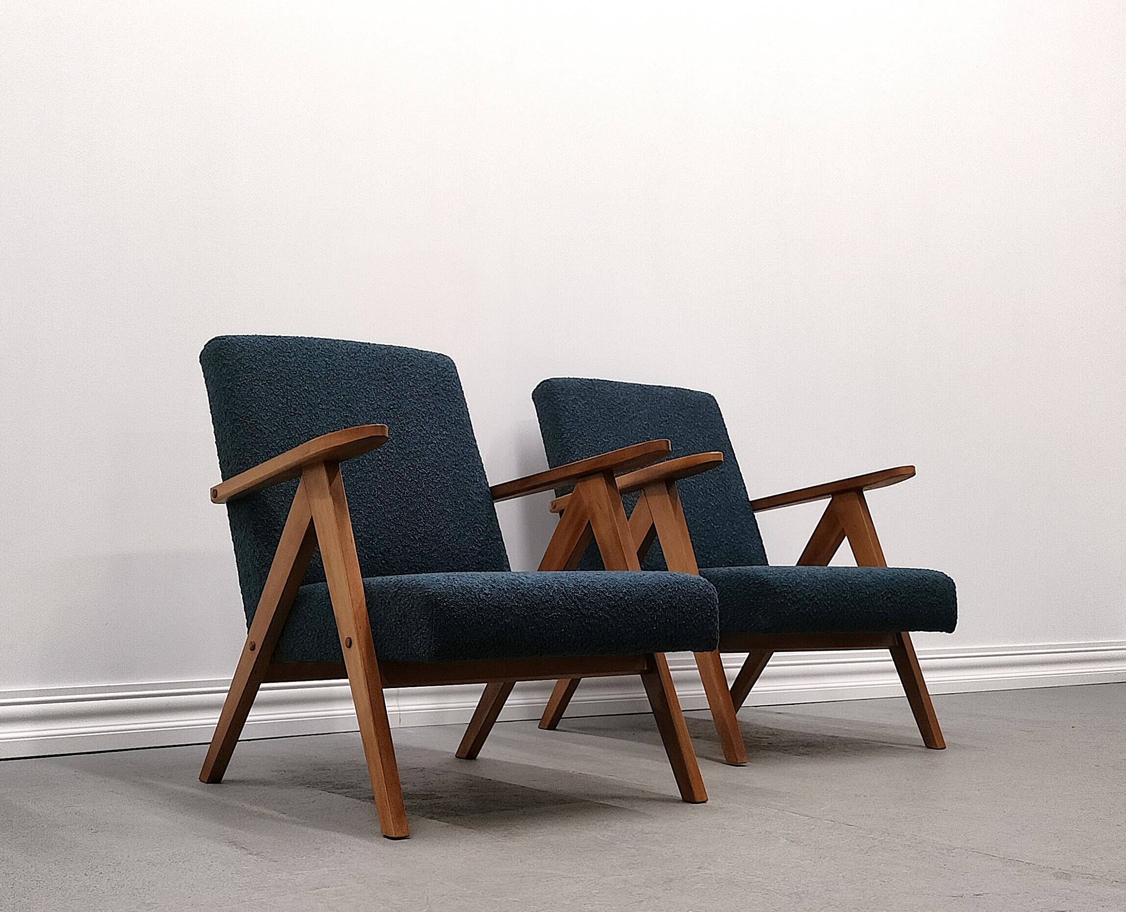 Mid Century Easy Chair Model B - 310 Var in Blue Boucle