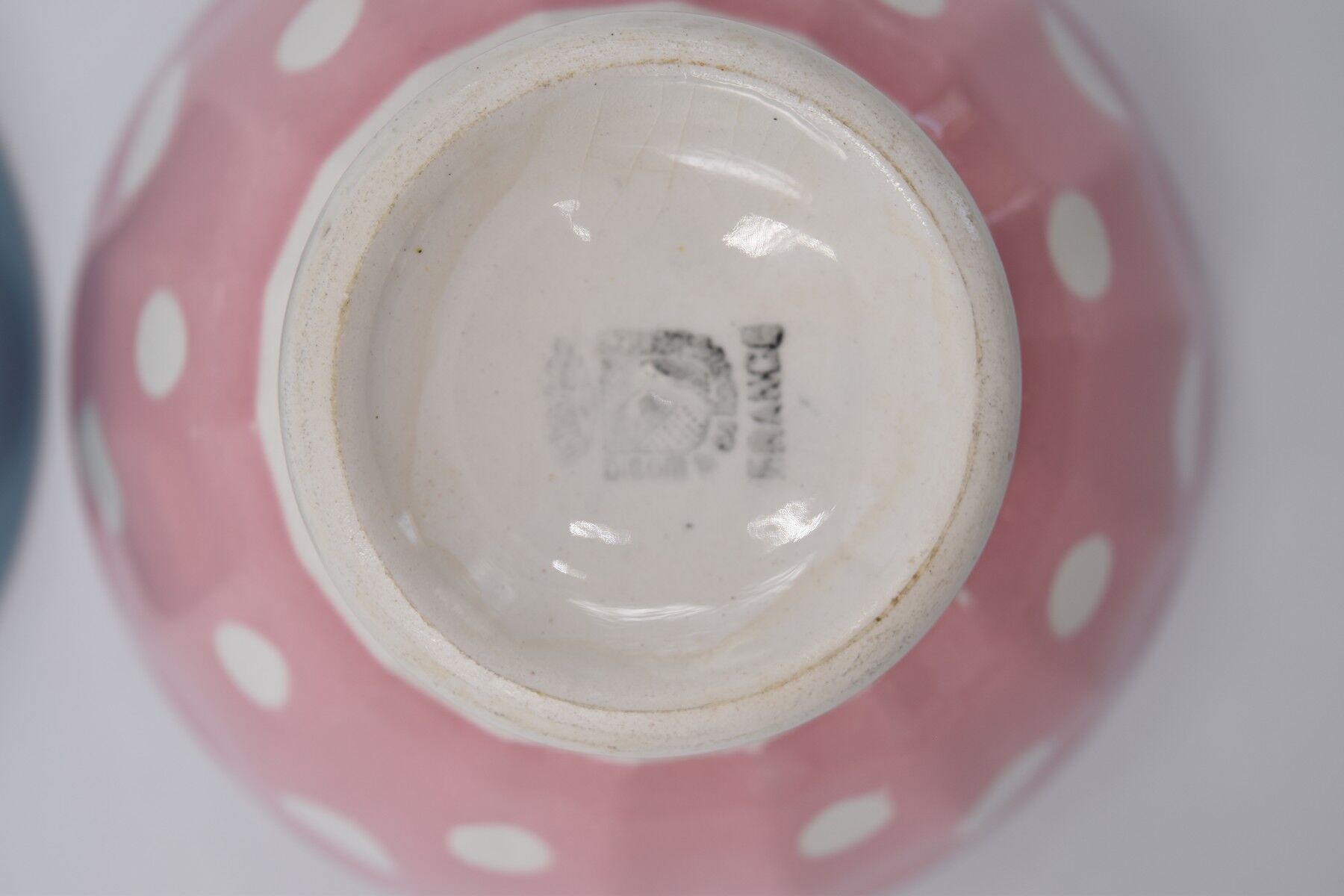 3 small vintage bowls digoin sarreguemines with polka dots pastel colors pink blue