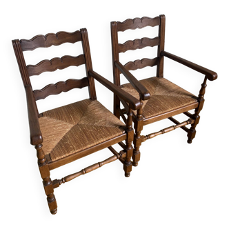 Duo de fauteuils pailles chêne