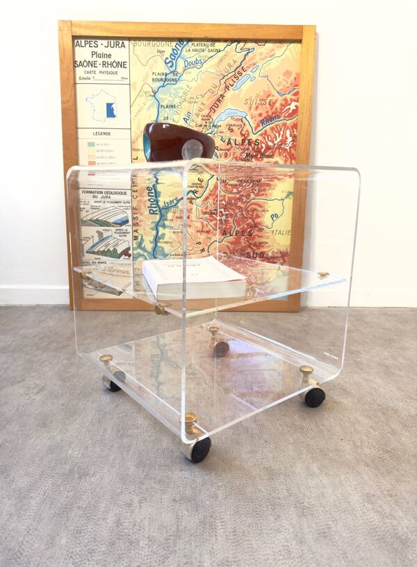 Table en Plexiglas à roulettes David Lange