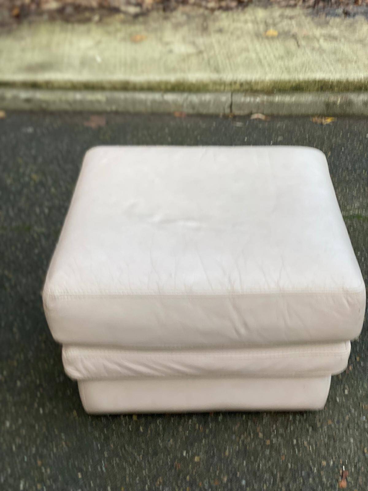 Beige leather pouf, Ikea style