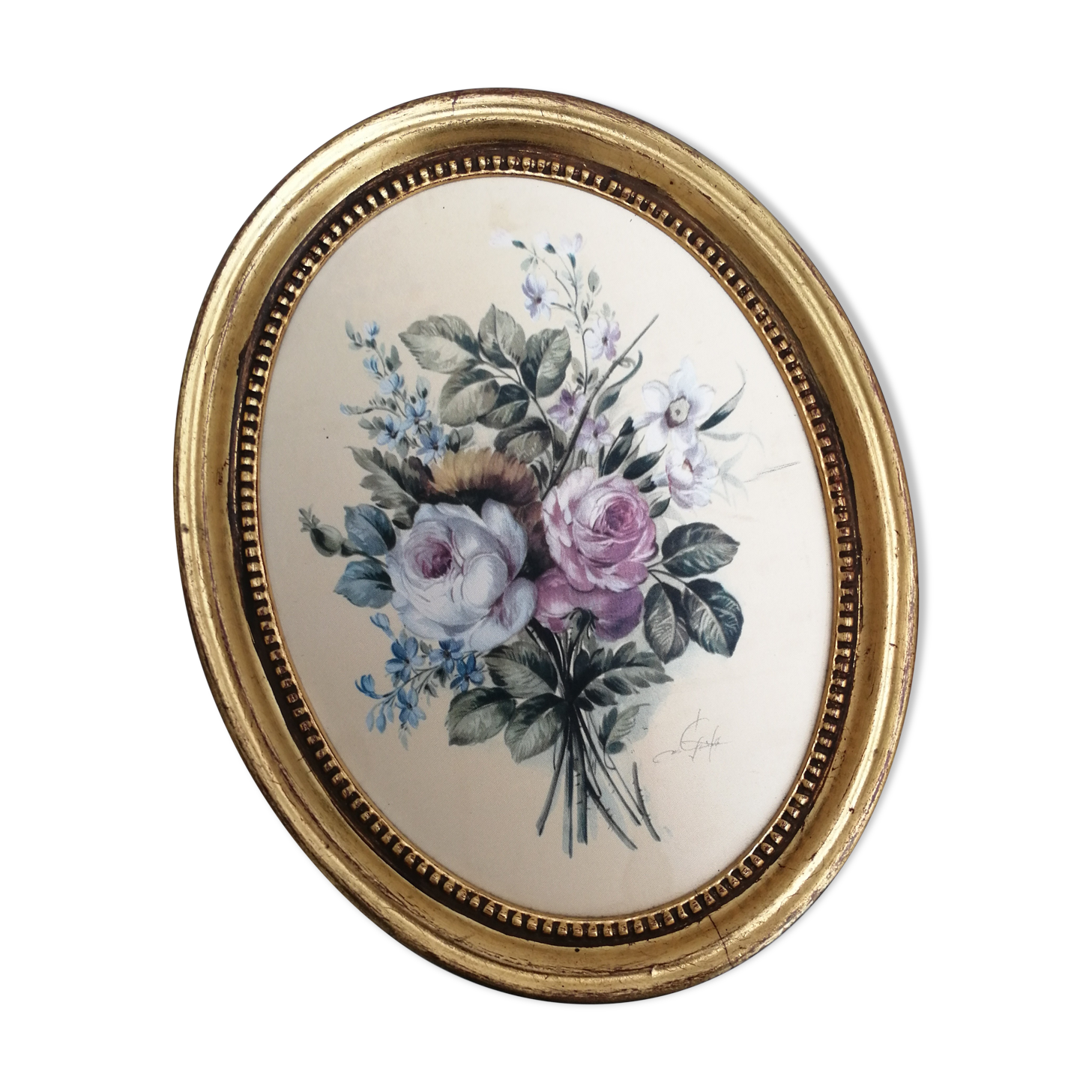 Medallion gilded wood signed paint