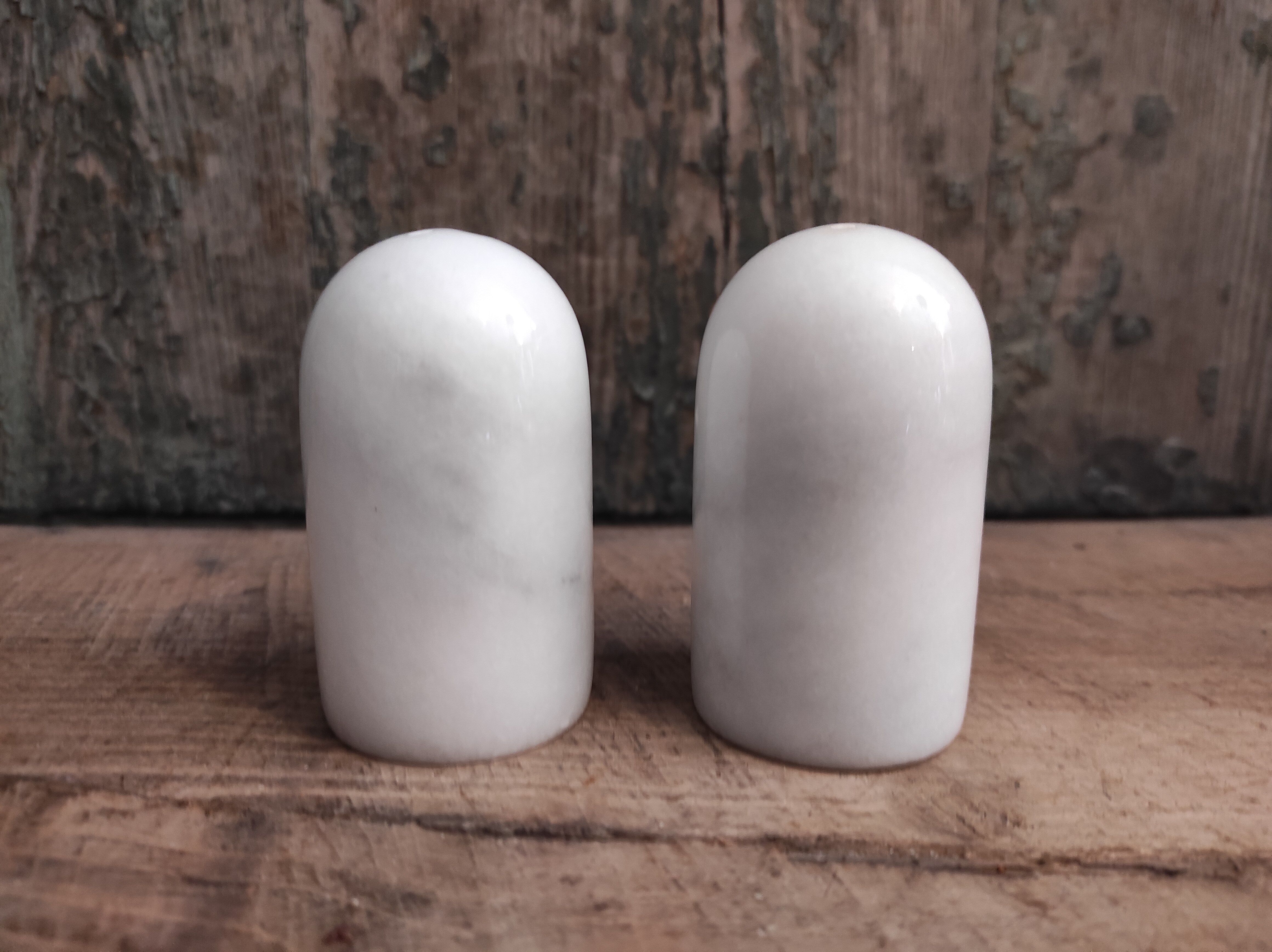 Vintage French salt and pepper shakers, in marble