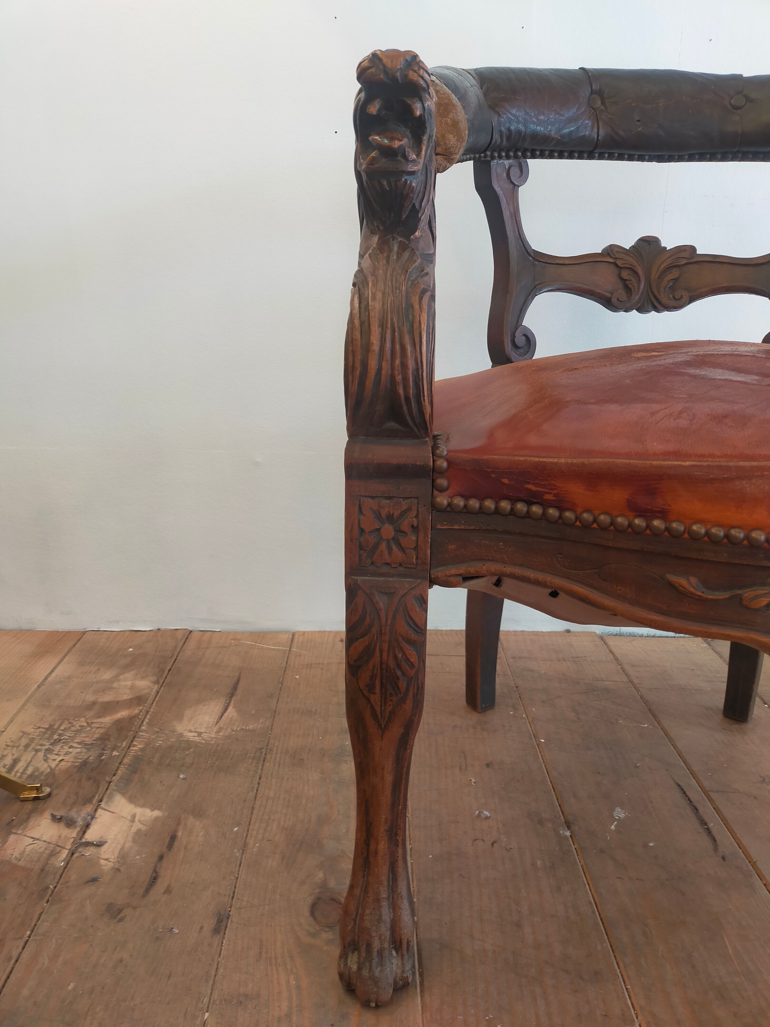 1920 sculpted office armchair with griffon head