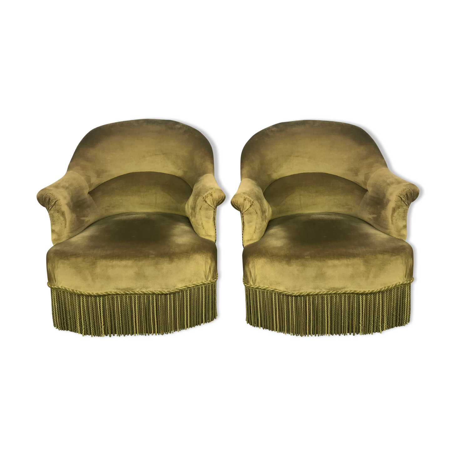 Paire de fauteuils crapaud velours Kaki