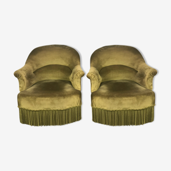 Paire de fauteuils crapaud velours Kaki