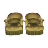 Paire de fauteuils crapaud velours Kaki