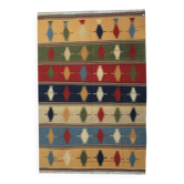 Tapis Kilim en laine rayé Qashqai vintage, grand tapis à tissage plat multicolore