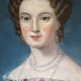 Élégant portrait de dame du XIXe siècle – Huile sur toile, cadre doré