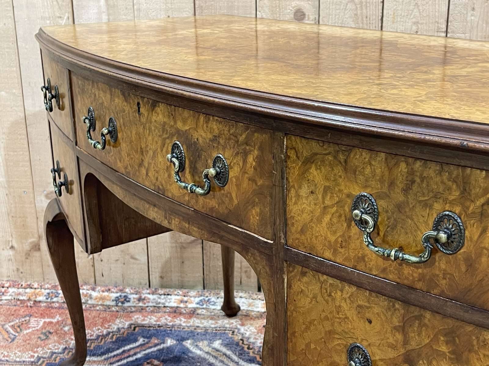 1930s Chippendale Burl Walnut Desk