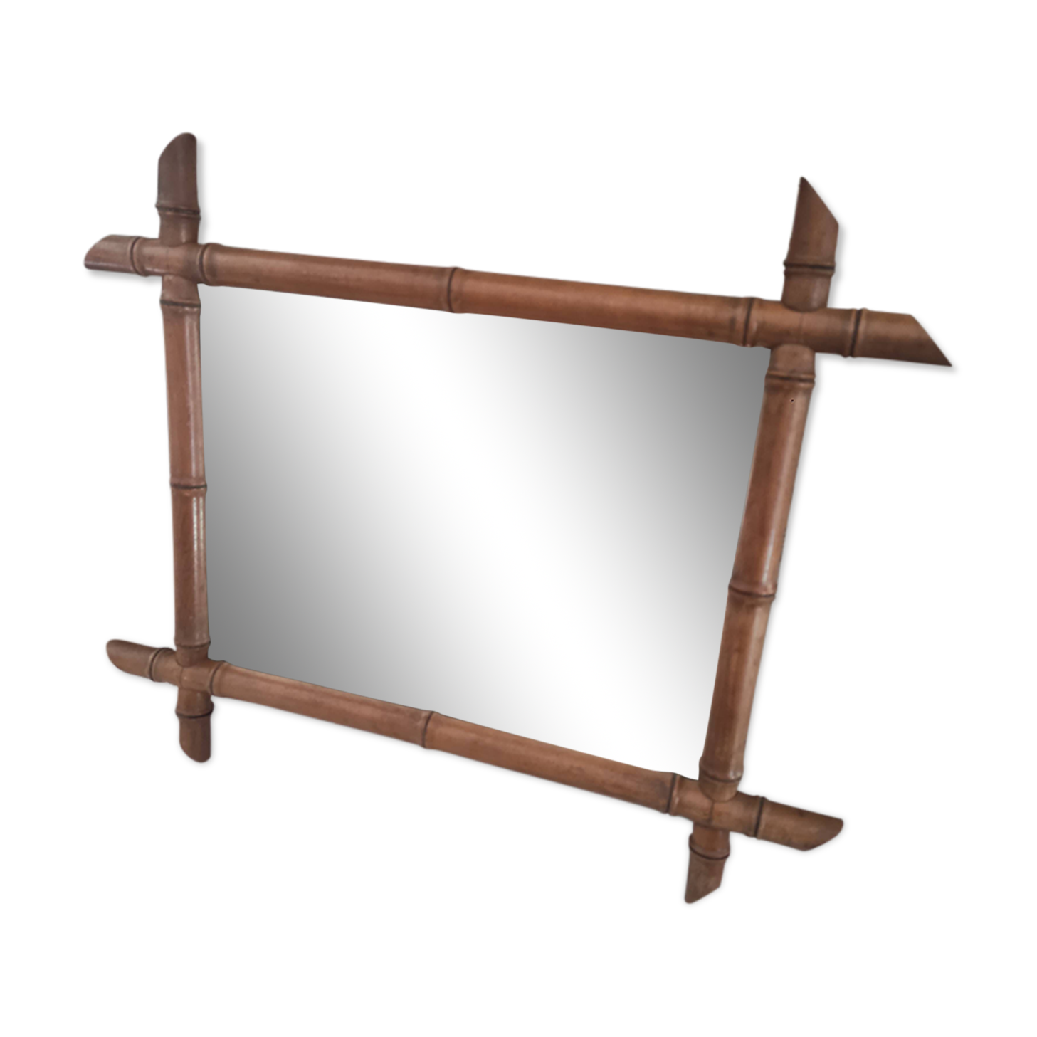 Miroir vintage en bois tourné façon bambou