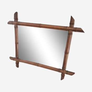 Miroir vintage en bois tourné façon bambou