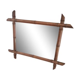 Miroir vintage en bois tourné façon bambou