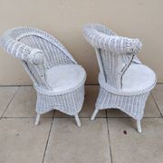 Paire de fauteuil en osier rotin blanc art deco vintage