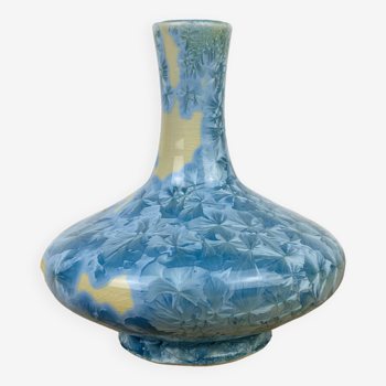 Crystalline enamel vase, blue