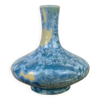 Crystalline enamel vase, blue