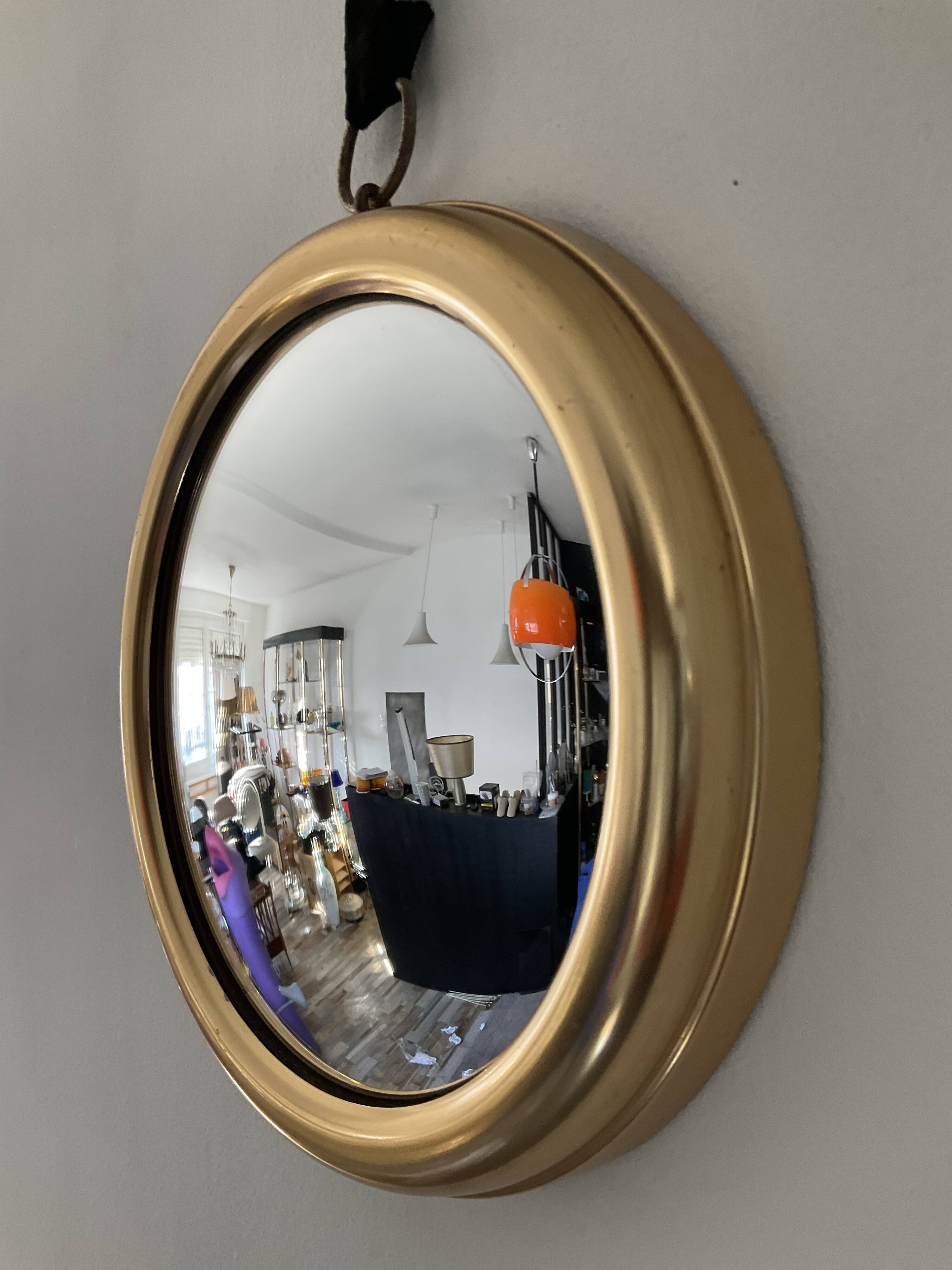 Witch's eye mirror vintage brass medallion 70s