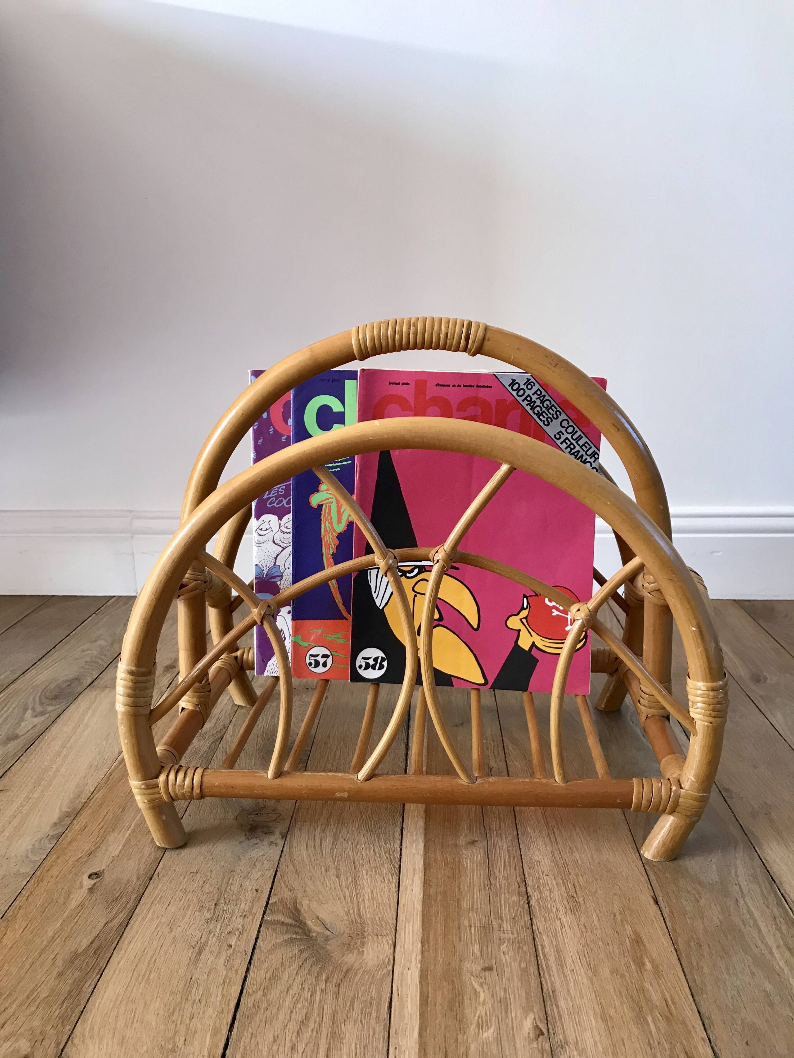 Rattan and bamboo magazine rack from the 60s