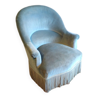 Old toad armchair in blue-green velvet