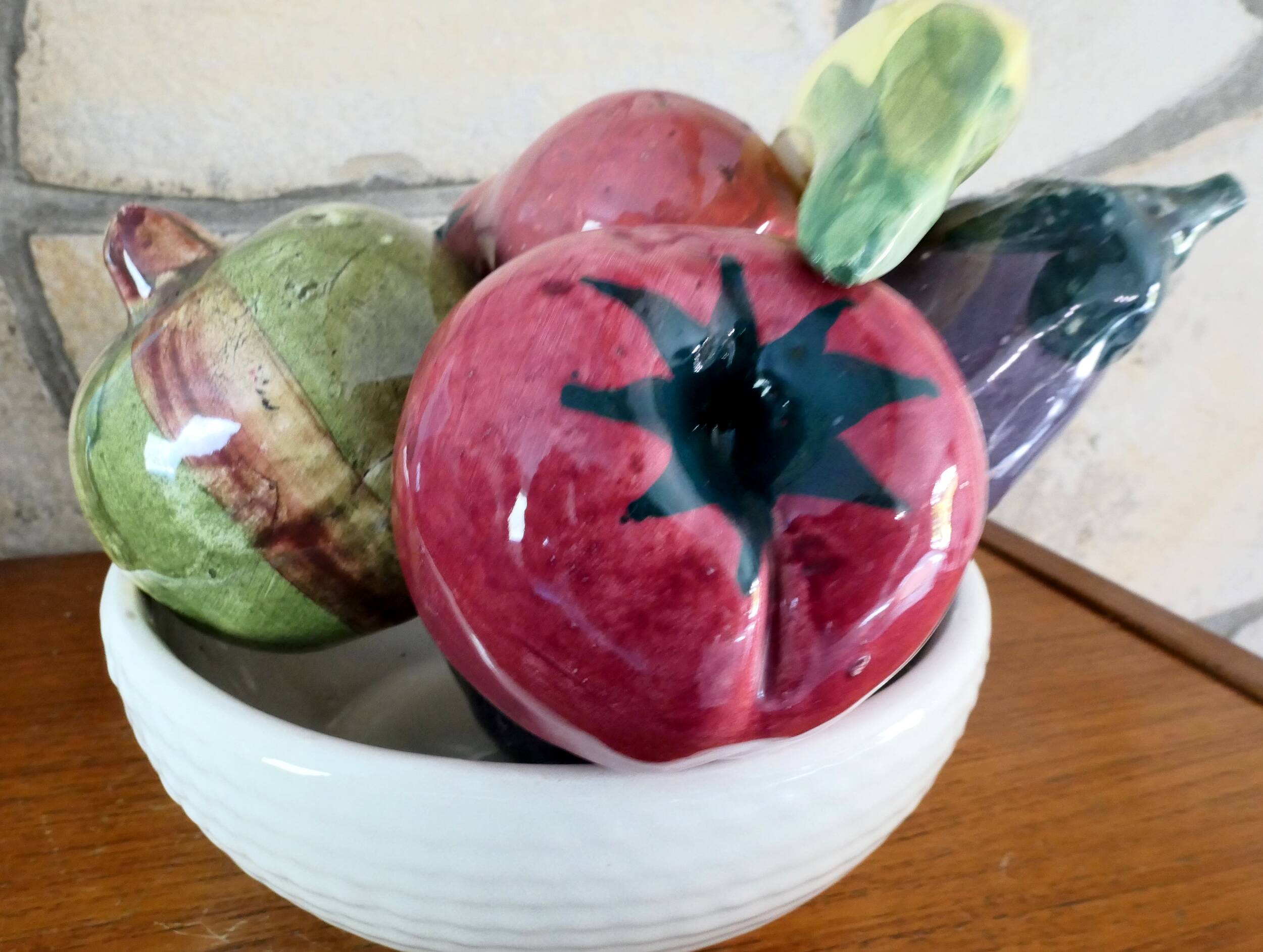 Mid-century trompe l'oeil ceramic fruit and vegetable bowl