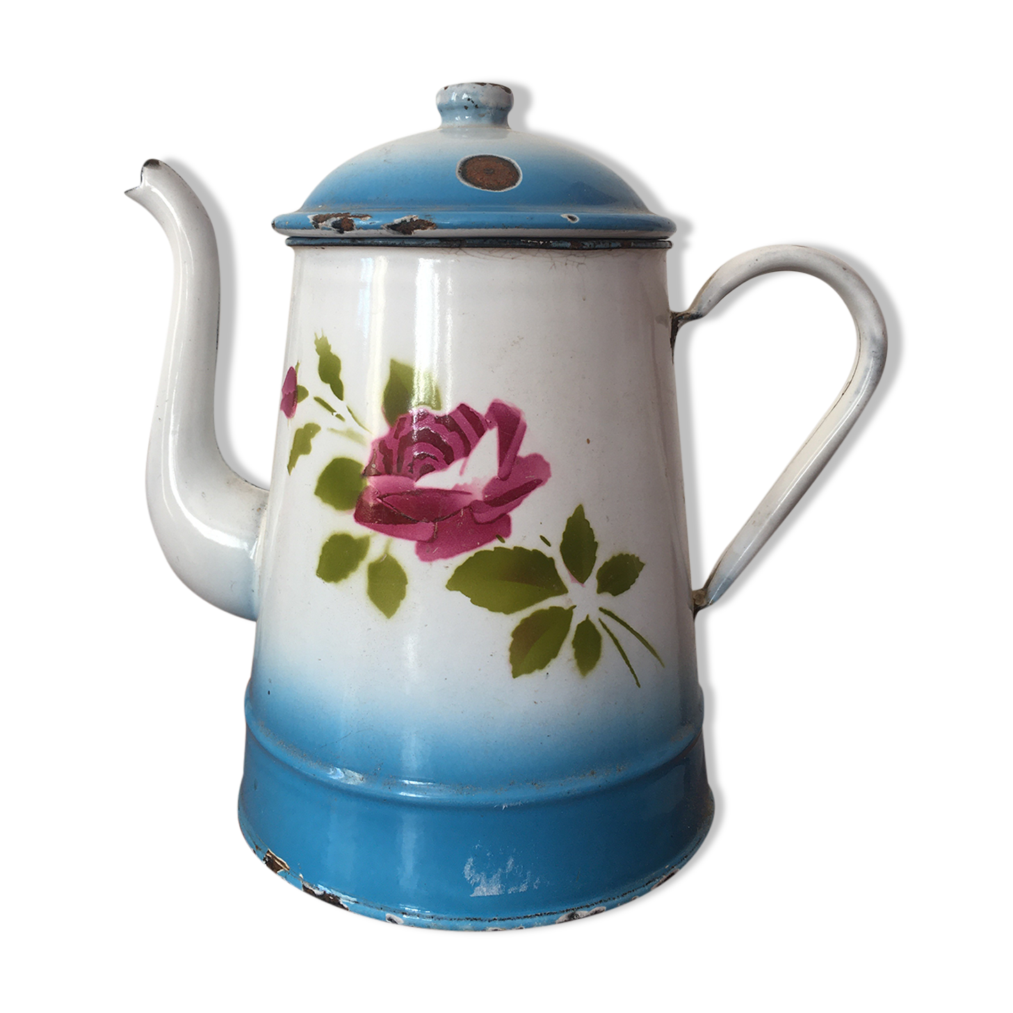 40s coffee maker in shabby enamelled sheet metal
