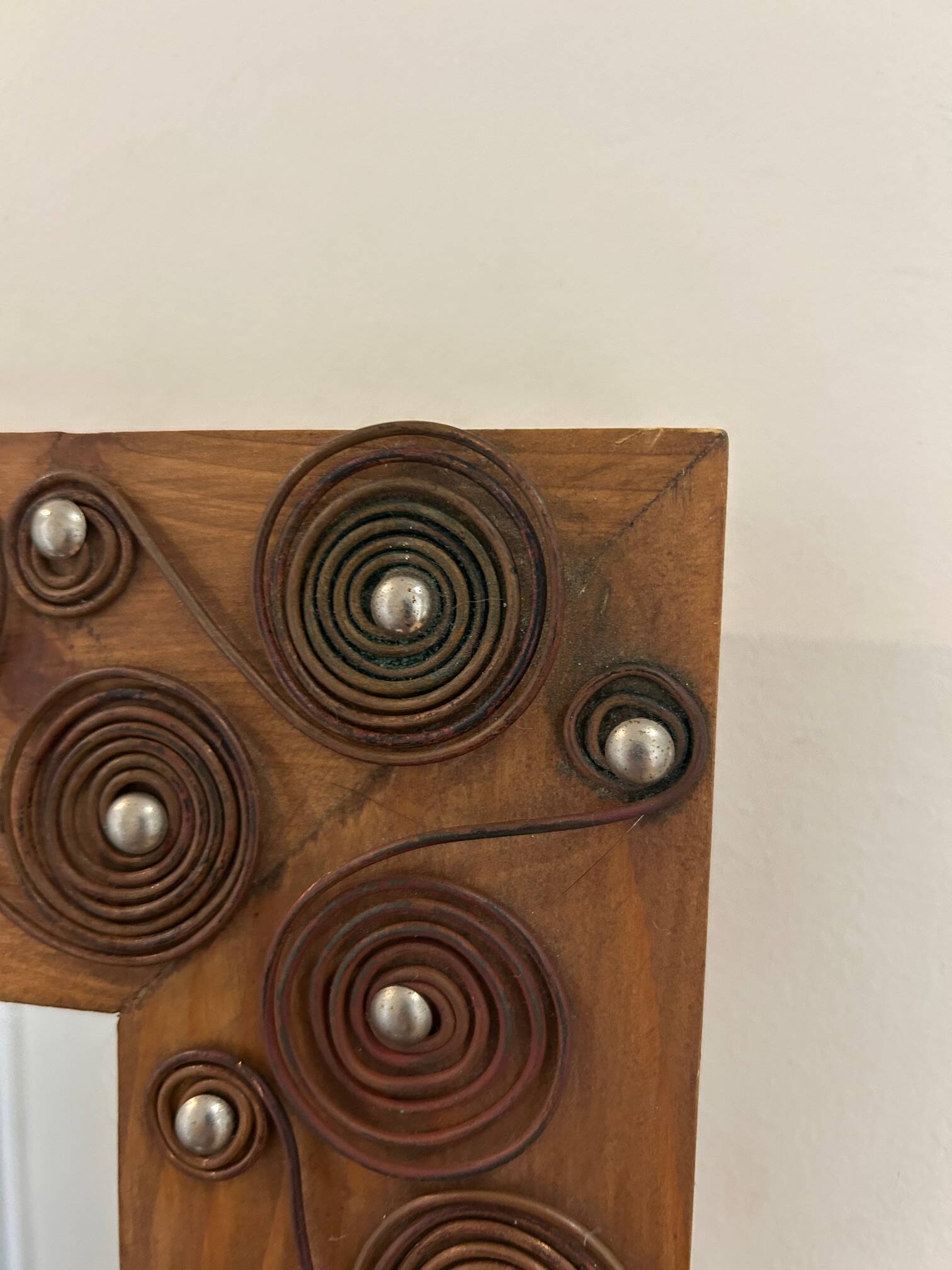 brutalist mirror in wood and metal 1970