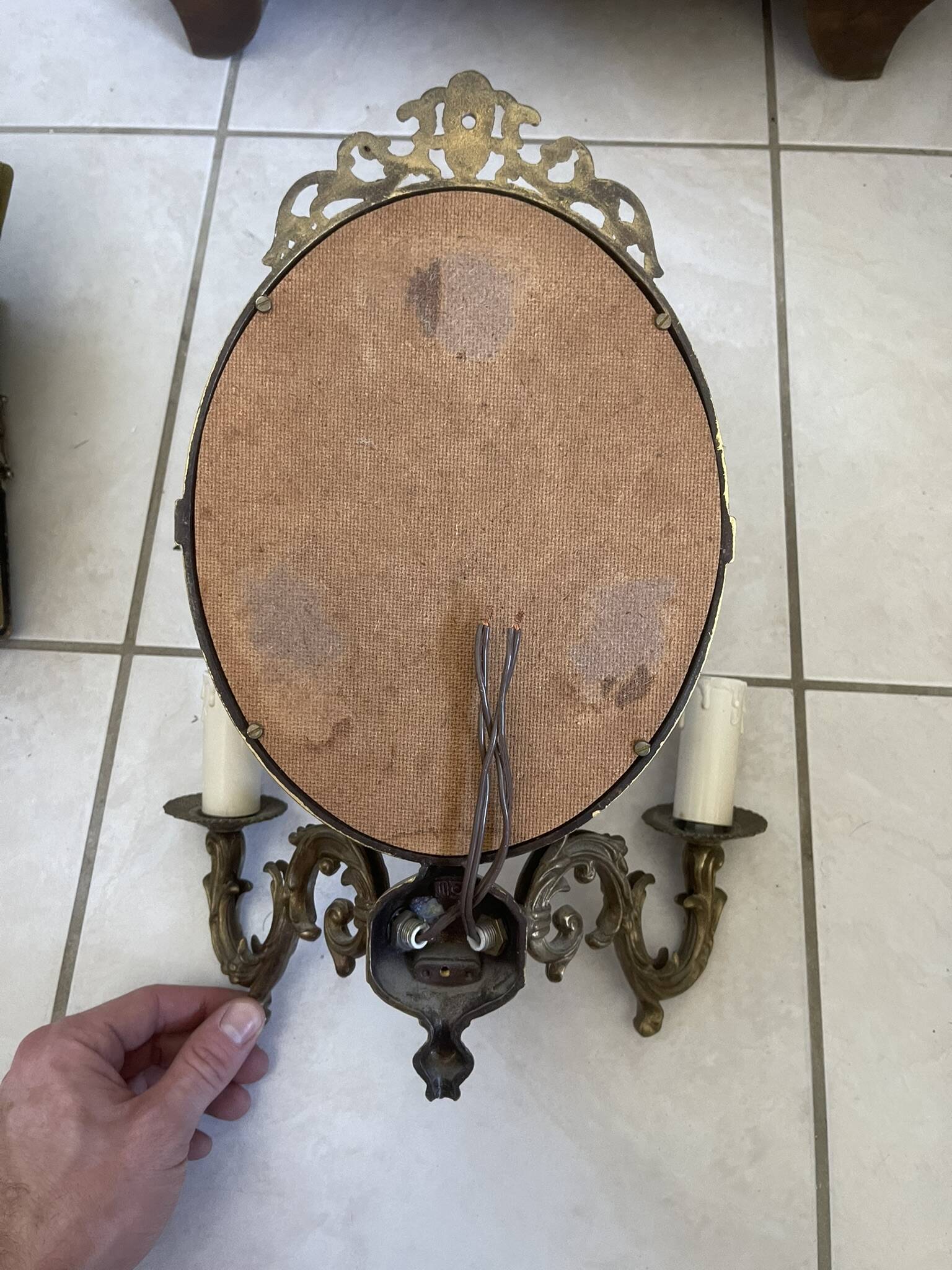 Wall Mirror Sconce Golden Pediment Candle Holder Chandelier France Louis Style