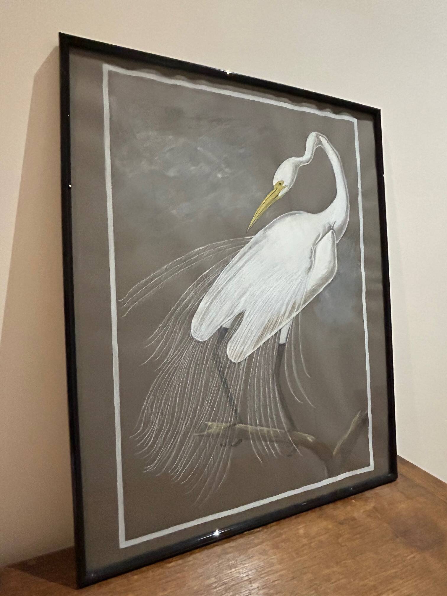 mixed media heron drawing
