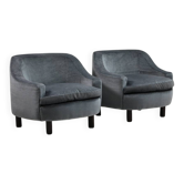 Ensemble de 2 fauteuils en mohair bleu glace, Italie des années 1950.
