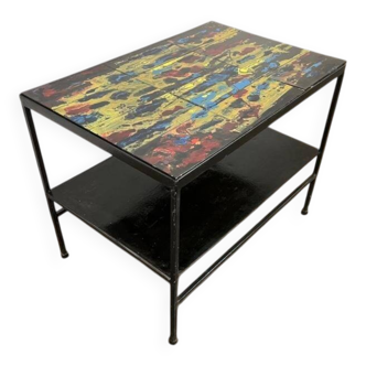 Table basse vintage en carreaux colorés / table d'appoint / console