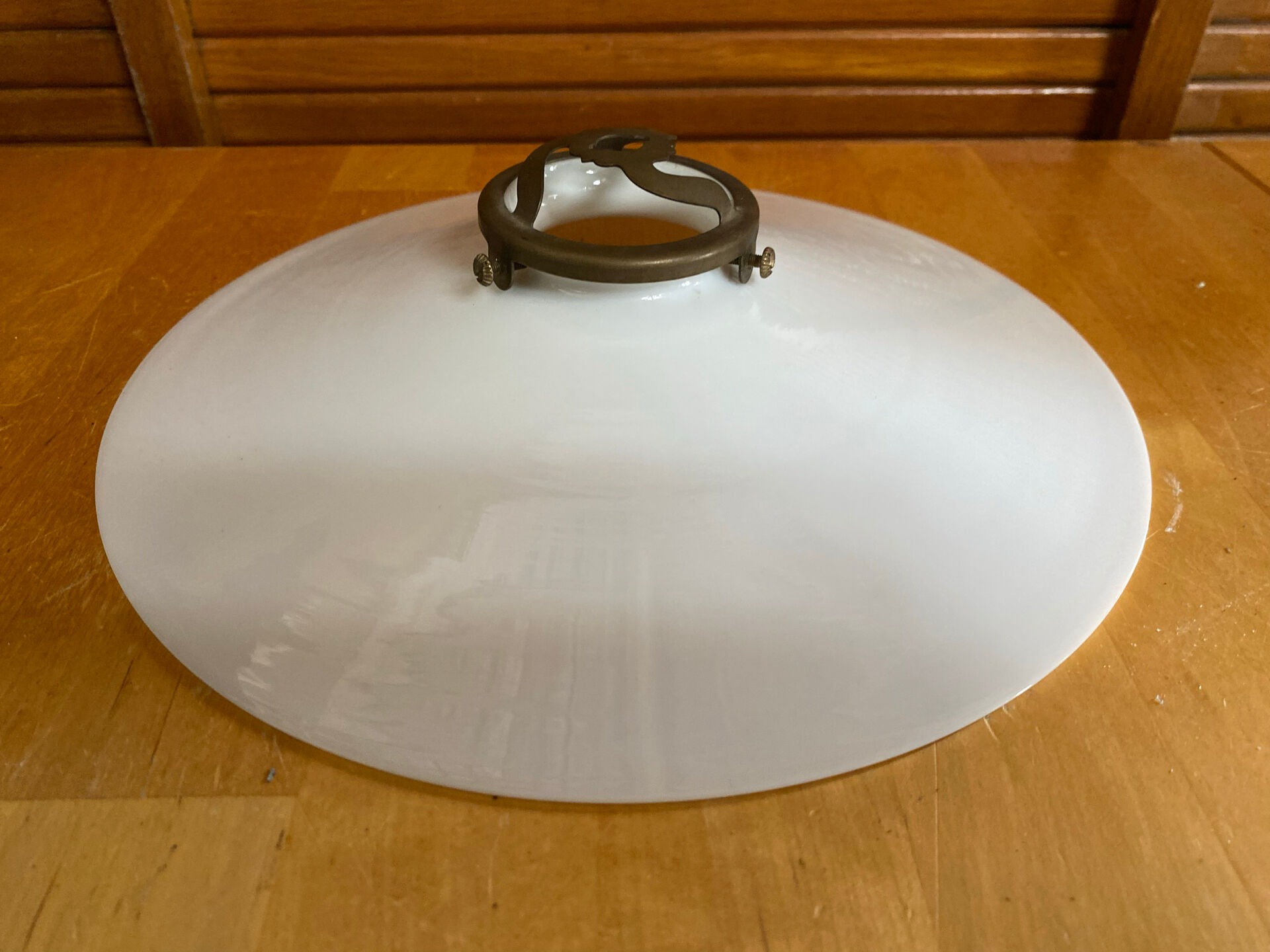 Vintage Suspension Old Shade Opaline White + Brass