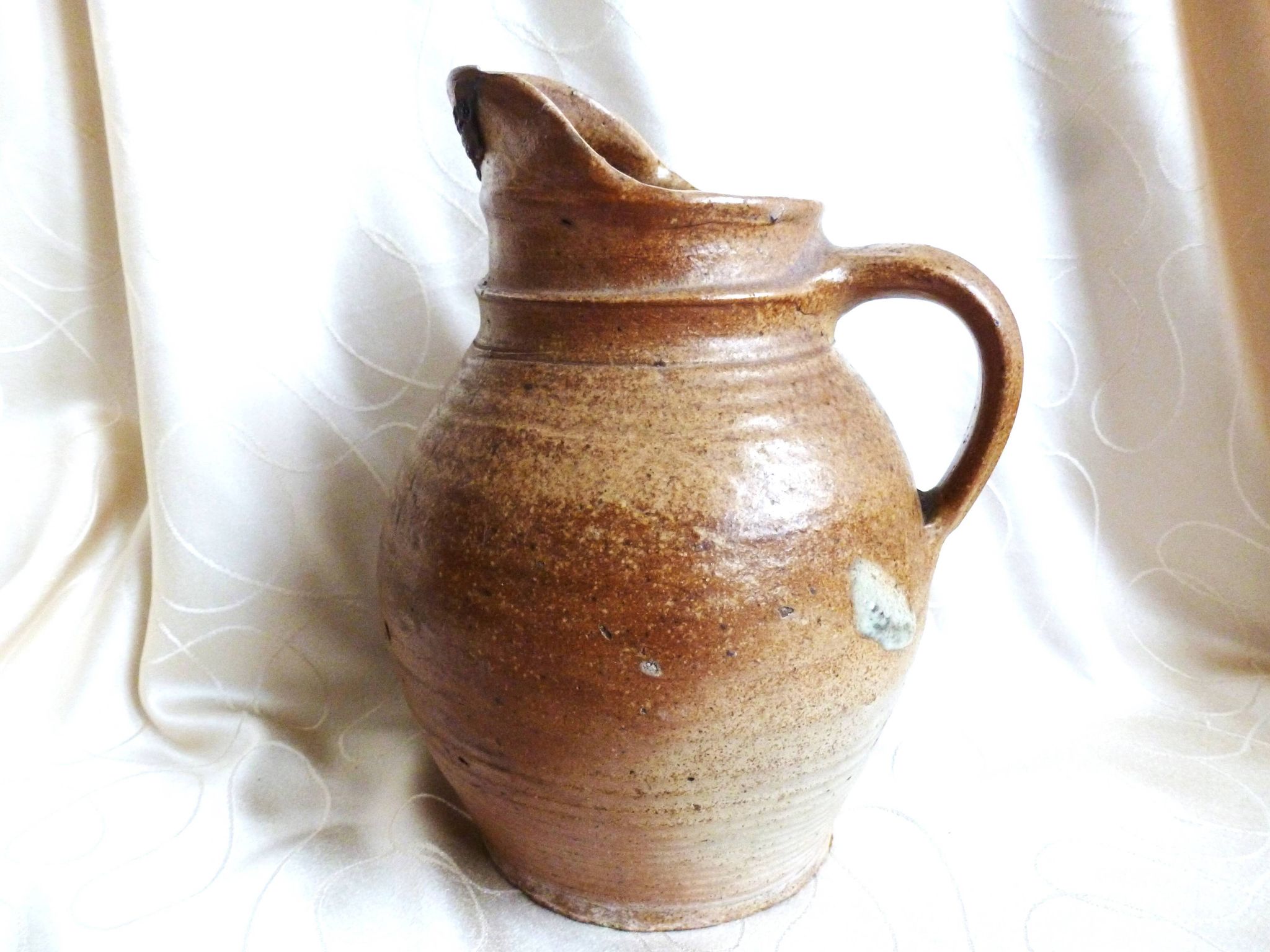 Old stoneware farm jug; stoneware pitcher for water, wine, cider...