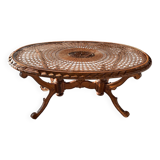 Table basse en bois et cannage