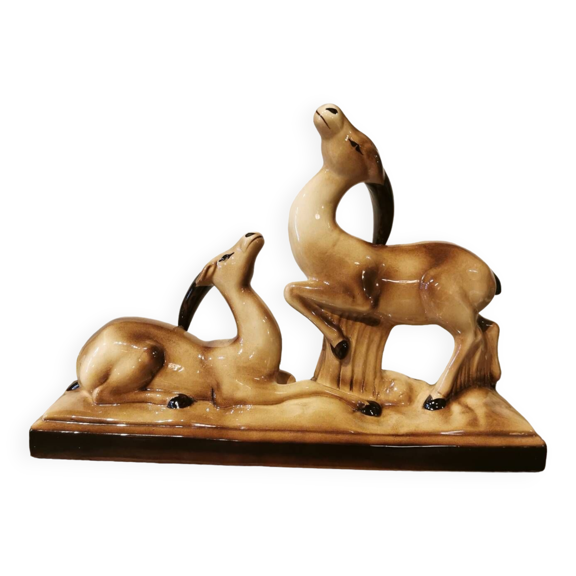 Couple of art deco ceramic antelopes