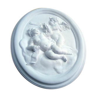 Bas relief anges 39x48cm en staff, plâtre renforcé
