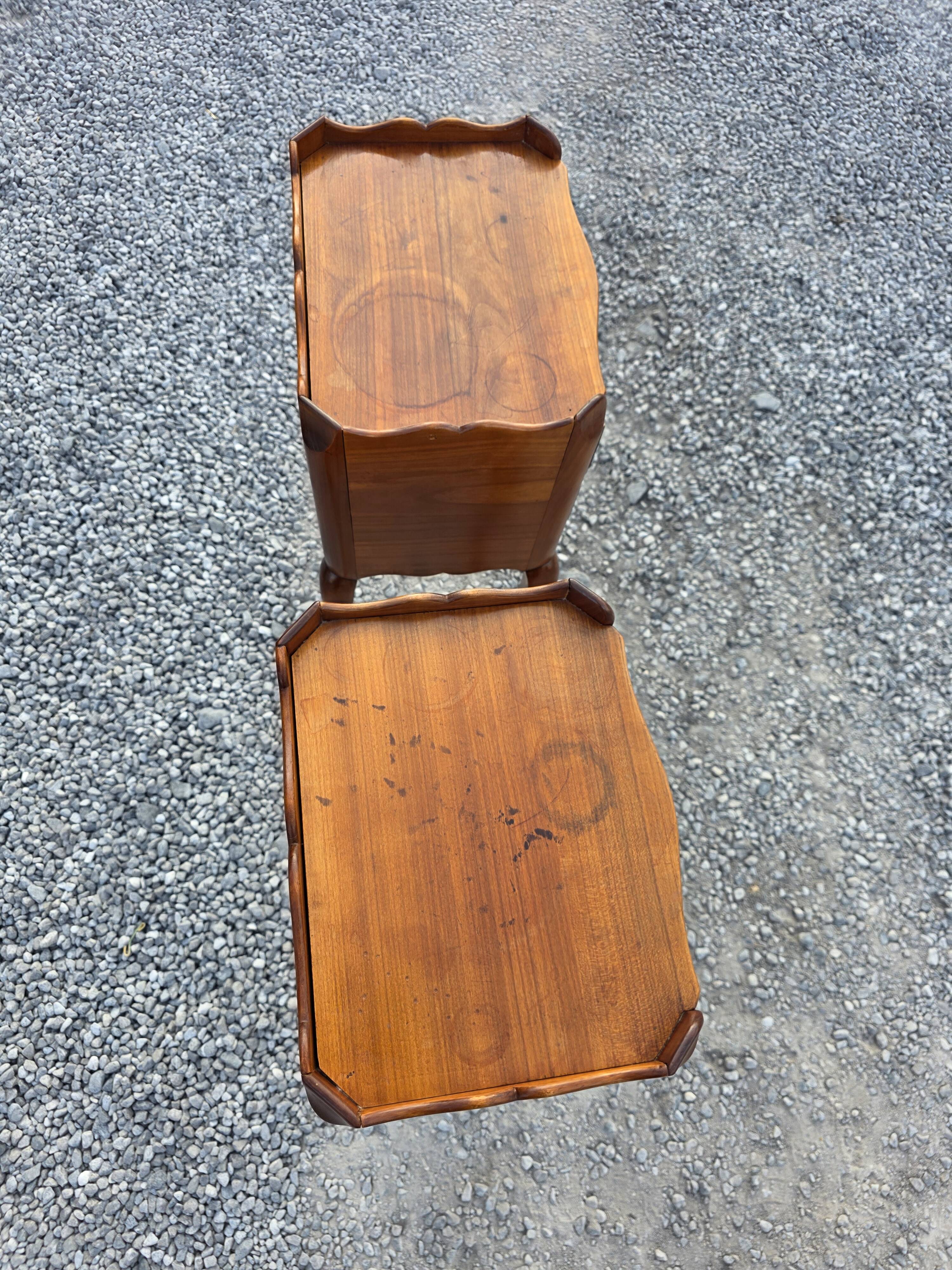 Pair of Louis XV style bedside tables in solid cherry wood.