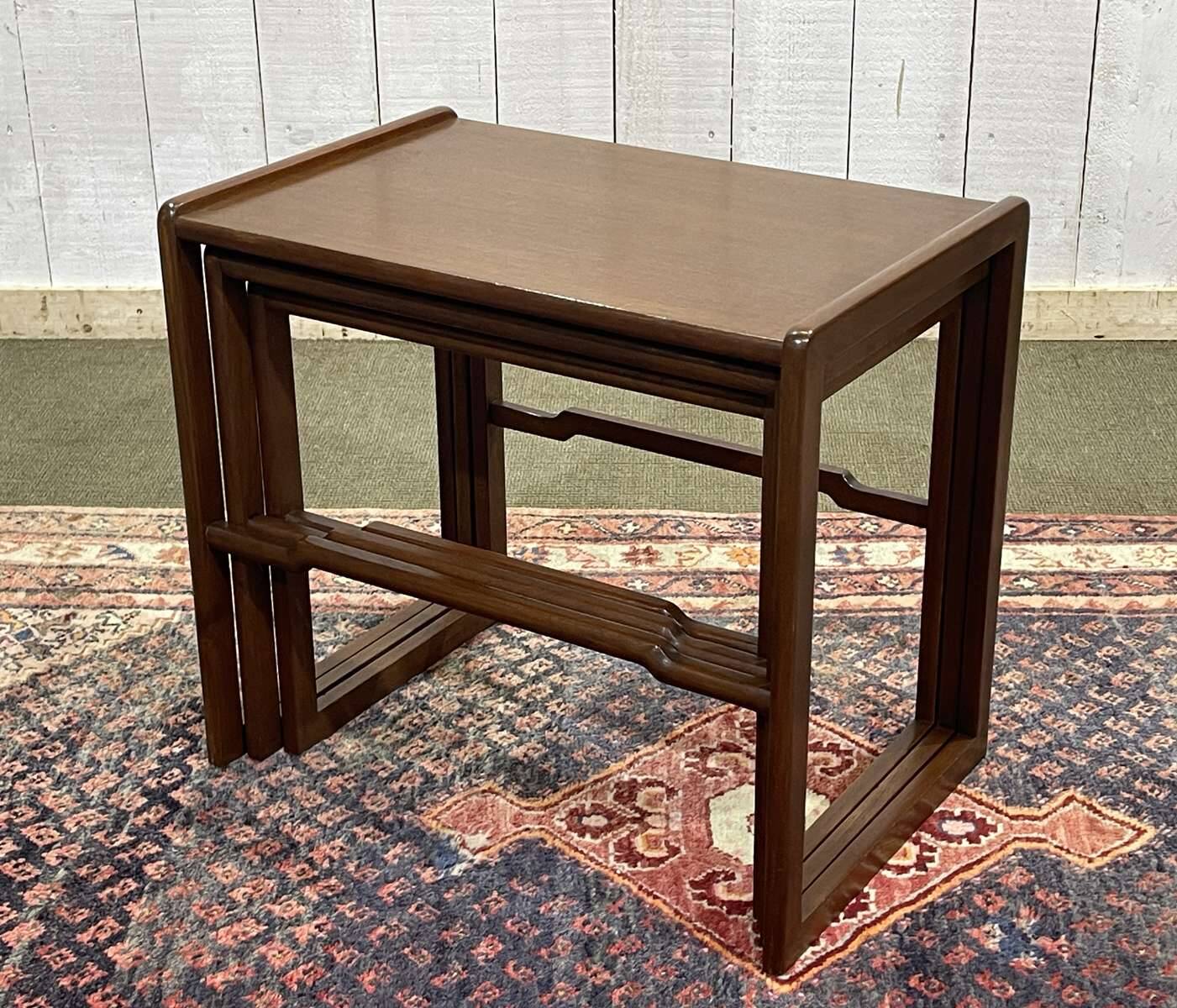 Set of 3 English teak nesting tables from the 1970s