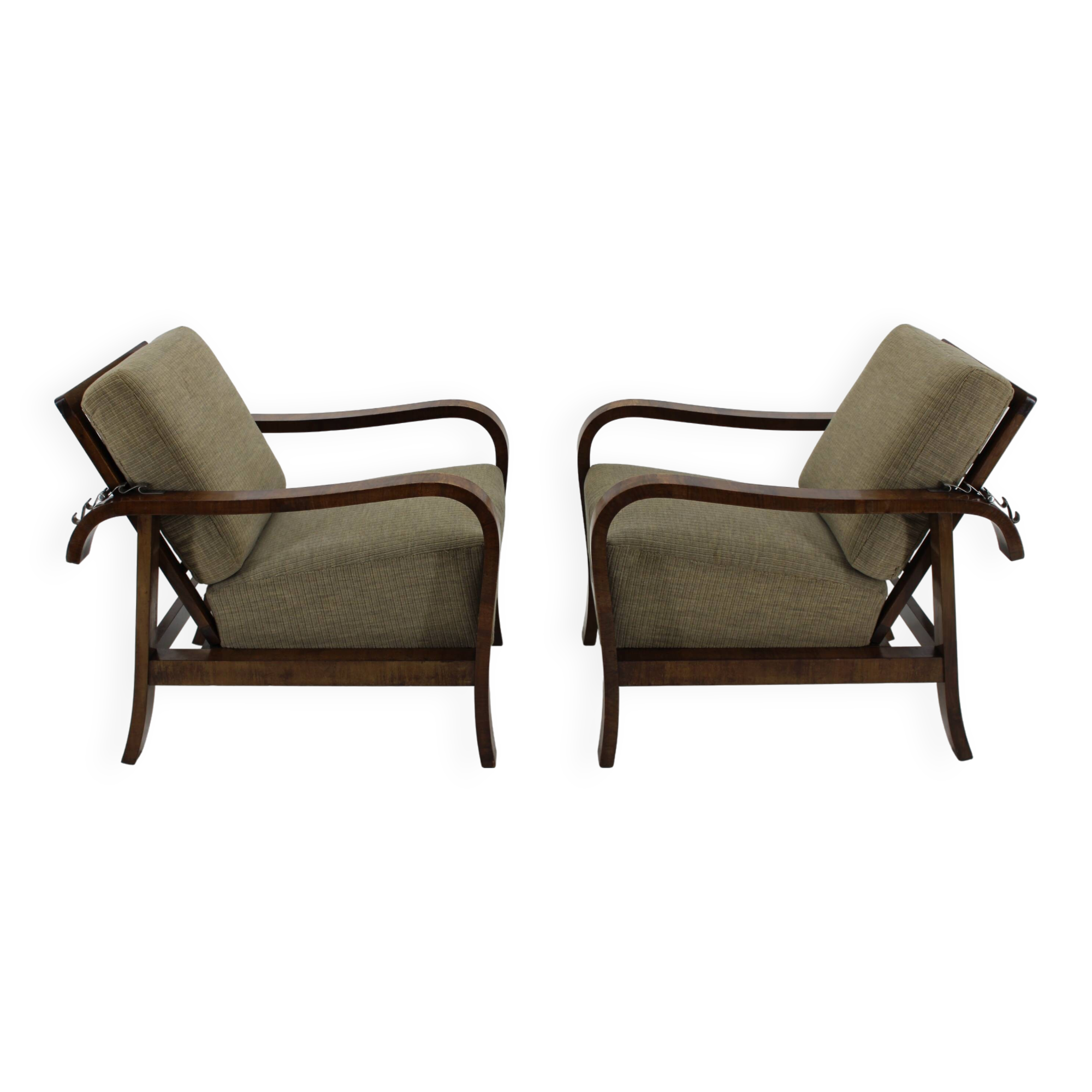 1930s Pair of Art Deco Armchairs in Walnut Finish, Czechoslovakia