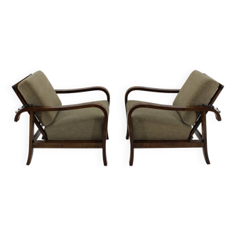 Paire de fauteuils Art Déco des années 1930, finition noyer, Tchécoslovaquie