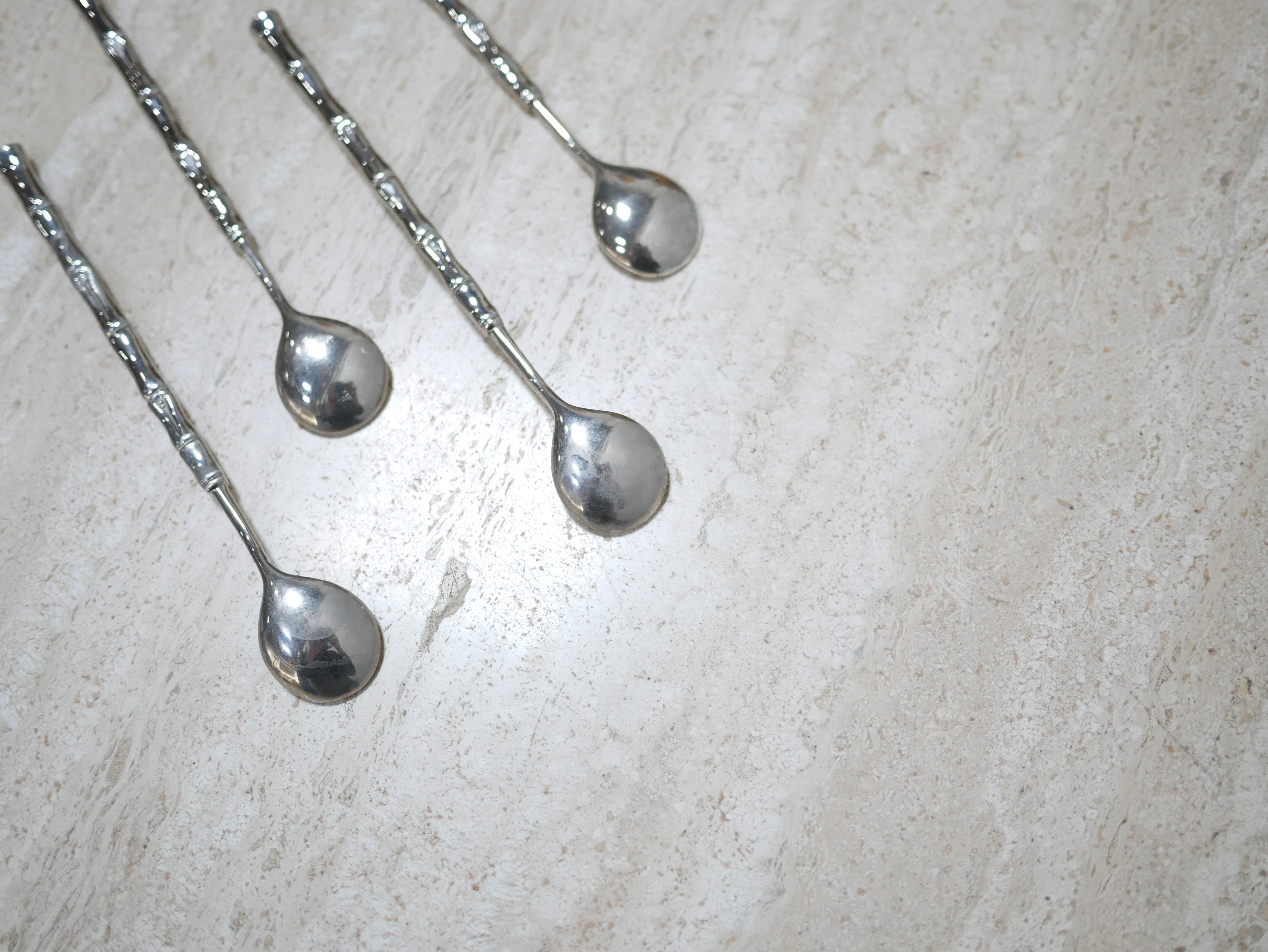 Series of 4 vintage silver metal mocha spoons