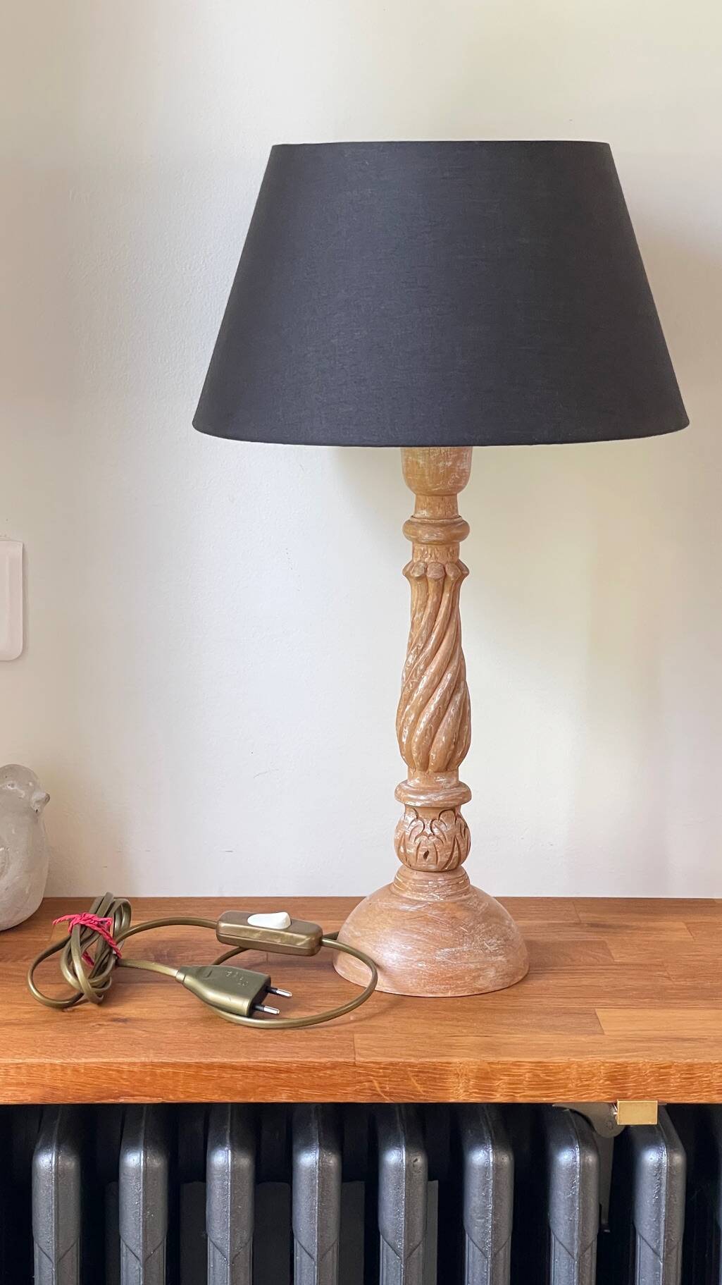 Carved wood lamp
