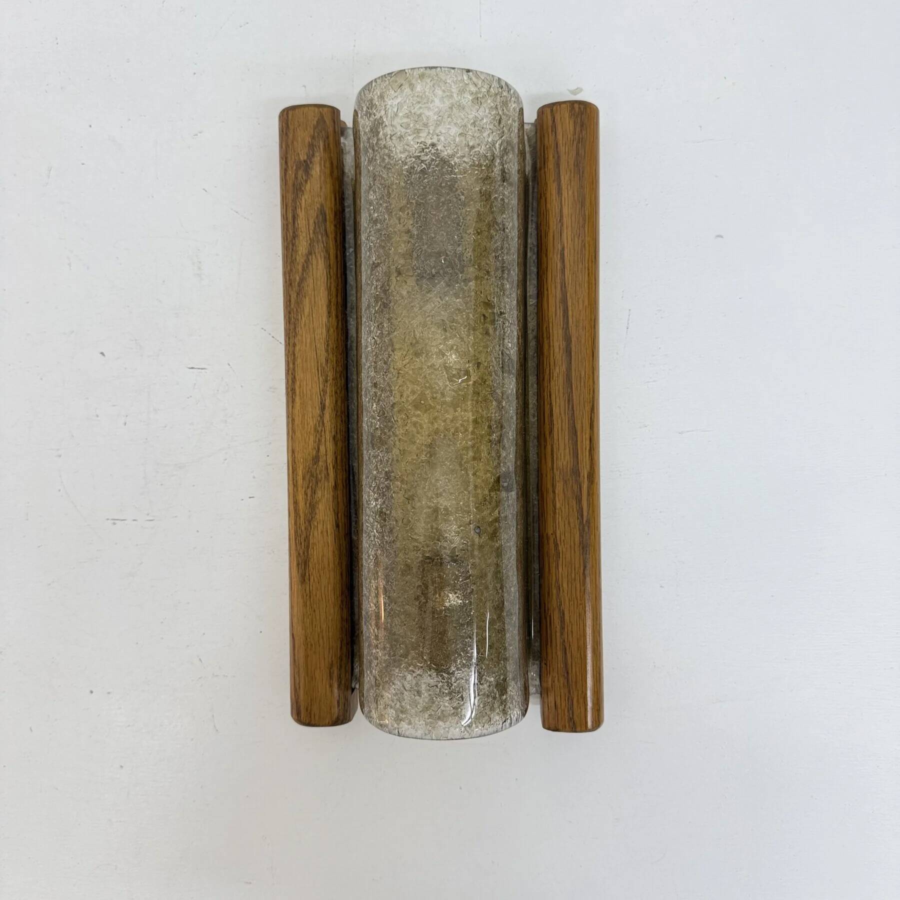 Mid-century Fisher Leuchten glass wall lamp with solid wooden detail, 1970s