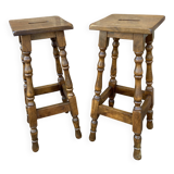 pair of vintage wooden bar stools