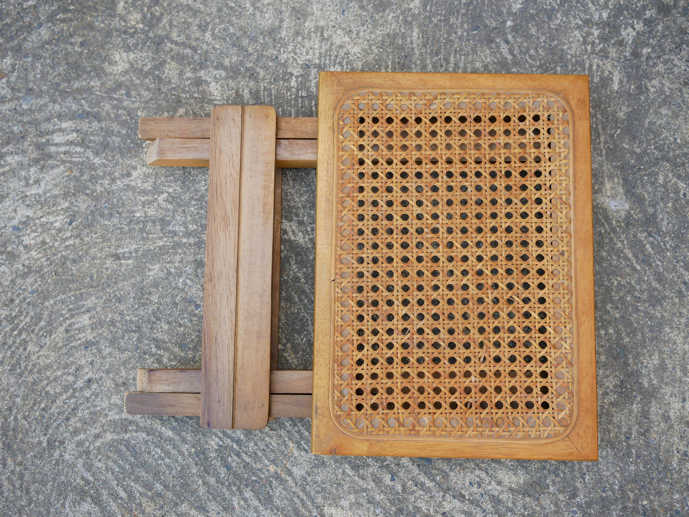 Wooden stool and folding caning