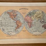 Lithograph engraving world map of 1922