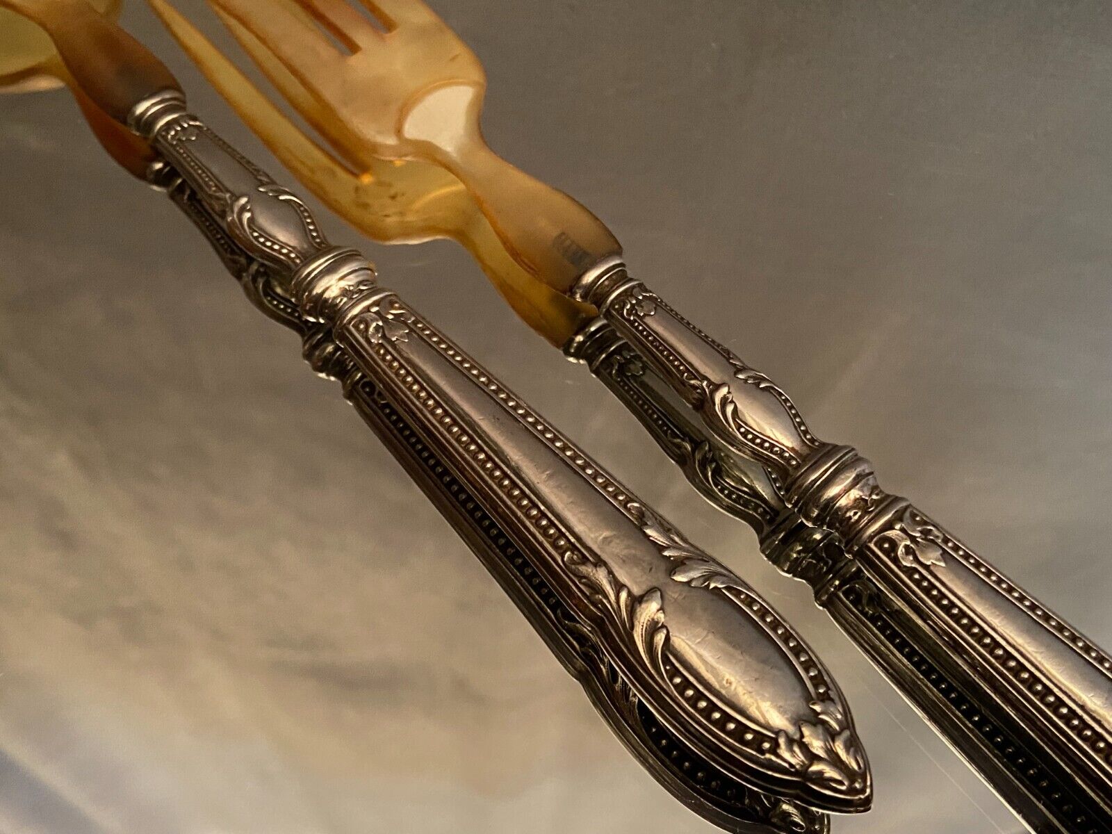 Salad set sleeves in silver decoration row of pearls Louis XVI style