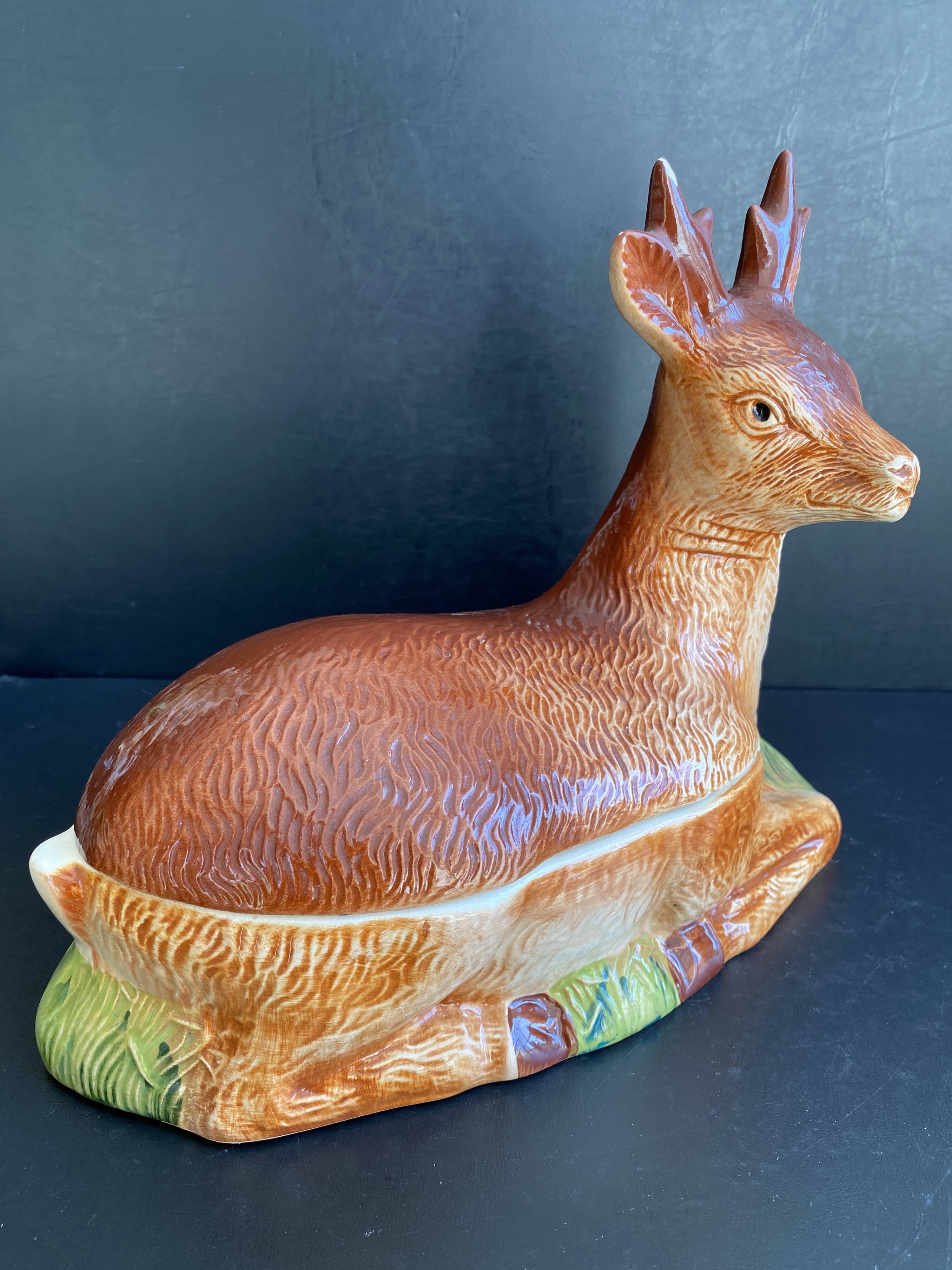 Vintage terrine in earthenware by Michel Caugant - Roe Deer / Stag shape